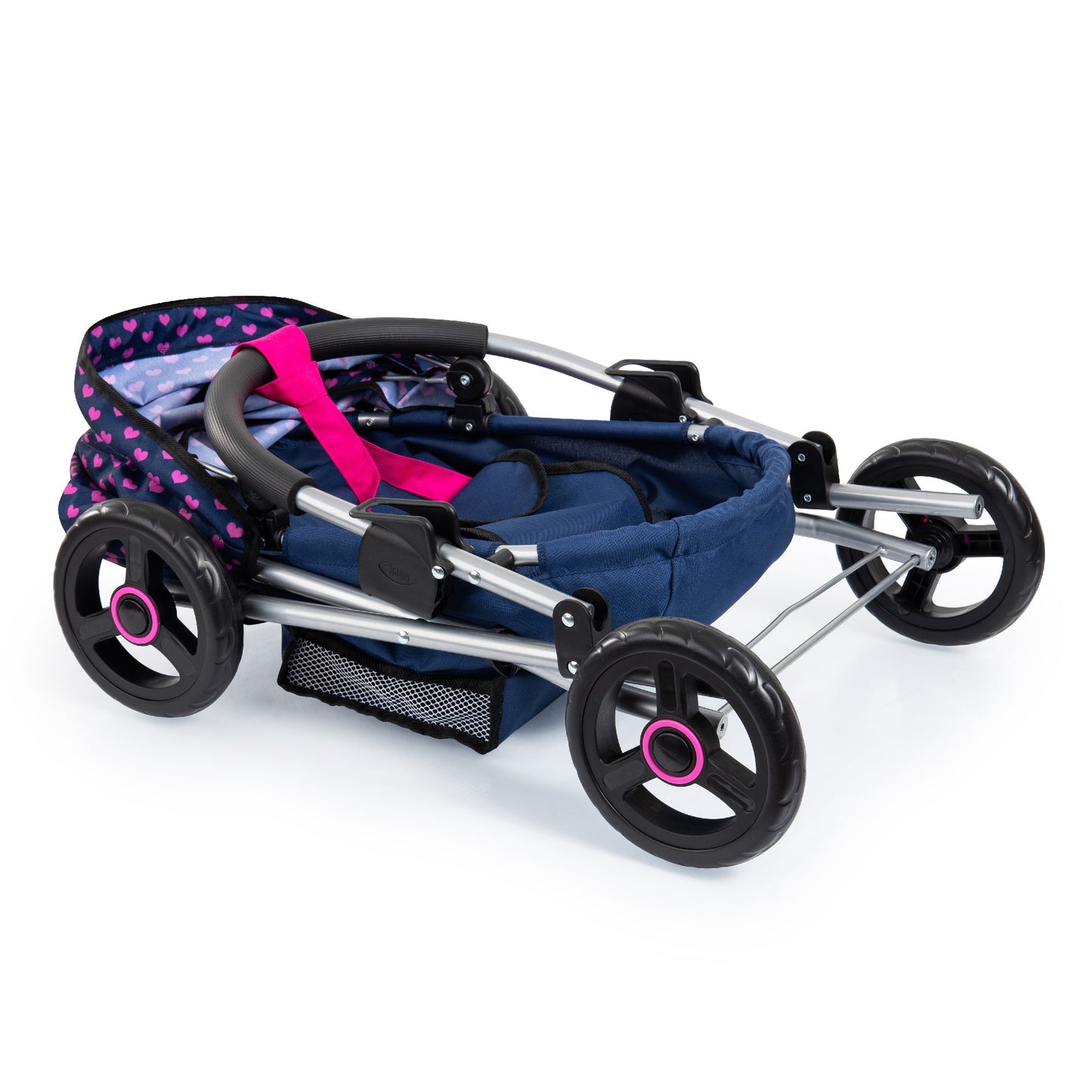 Bayer Doll Pram Cosy Dark Blue with Pink Heart Hood