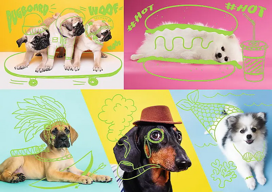 Jigsaw 1000pc - Neon Colour Line Dogs