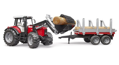 Bruder 02046 Massey Ferguson 7480 With Front Loader & Log Trailer