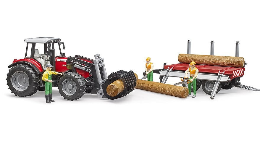 Bruder 02046 Massey Ferguson 7480 With Front Loader & Log Trailer