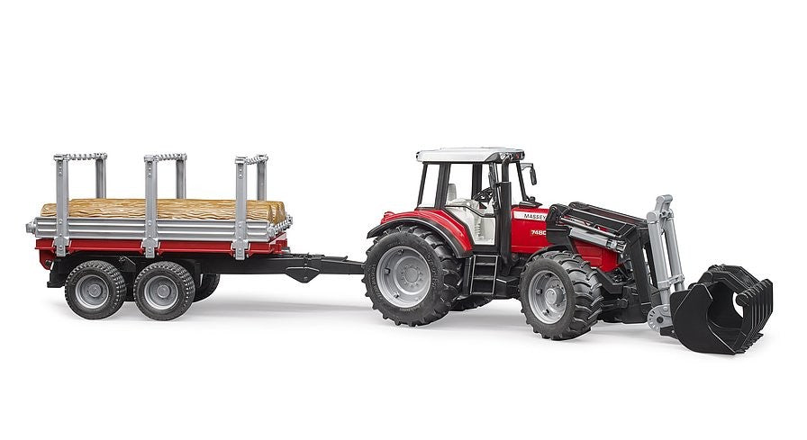 Bruder 02046 Massey Ferguson 7480 With Front Loader & Log Trailer