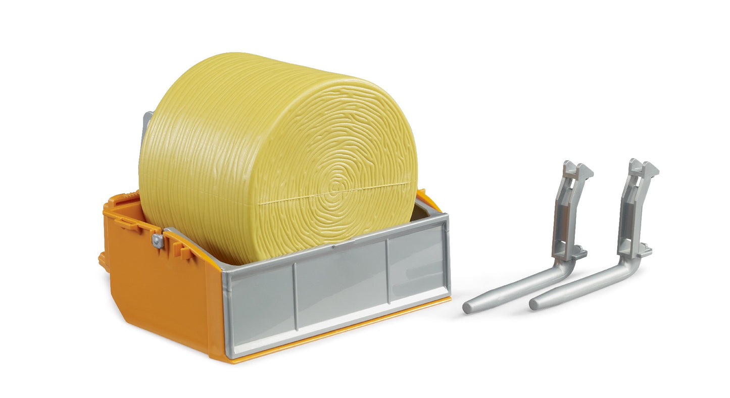 Bruder 02353 Tractor Loading Box with Forks & 1 Round Bale