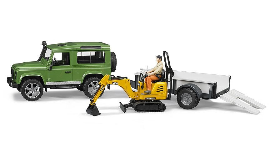 Bruder 02593 Land Rover Defender with Trailer, JCB Excavator & Man