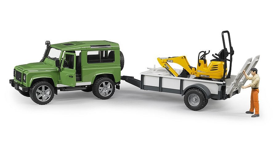 Bruder 02593 Land Rover Defender with Trailer, JCB Excavator & Man