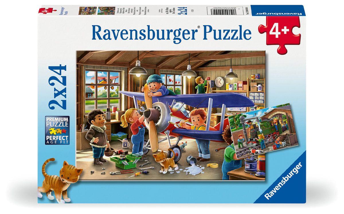 Jigsaw 2 x 24pc - Ravensburger - Airplane and Train Repairs