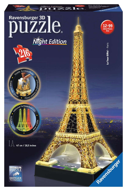 3d Puzzle 216pc - Ravensburger - Effel Tower At Night Edition