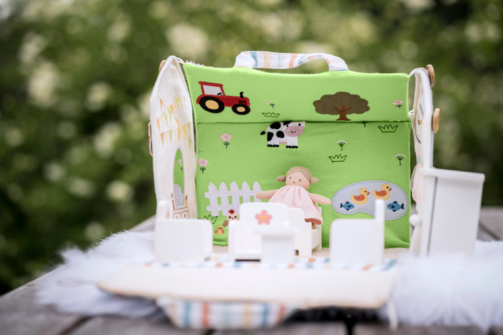 Doll House with Wooden Furniture and Doll 