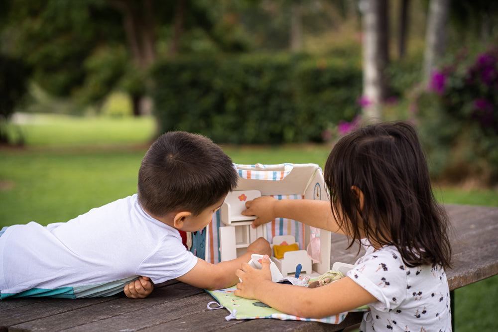 Doll House with Wooden Furniture and Doll 