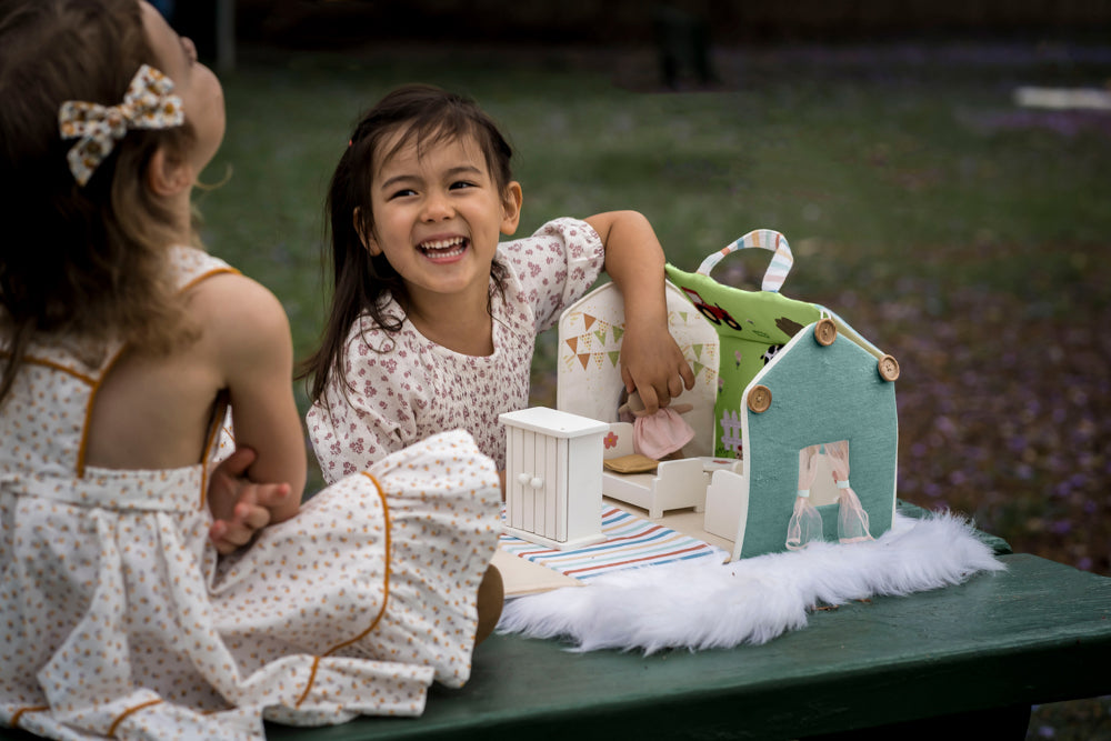 Doll House with Wooden Furniture and Doll 