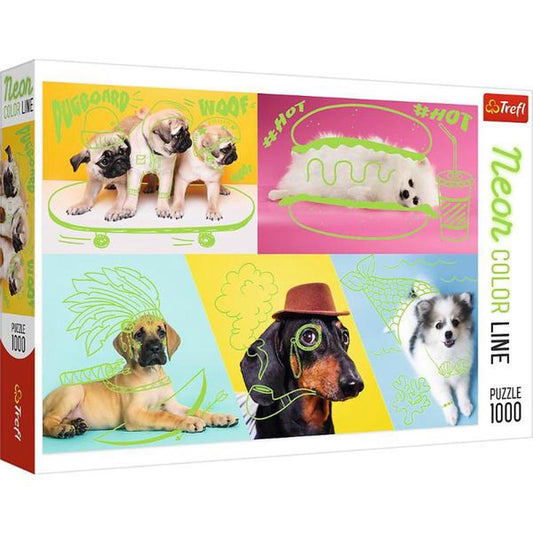 Jigsaw 1000pc - Neon Colour Line Dogs