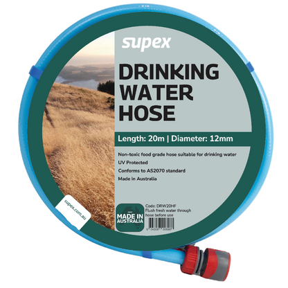 Drinking Water Hose Supex 20m with Fittings - Made in Australia