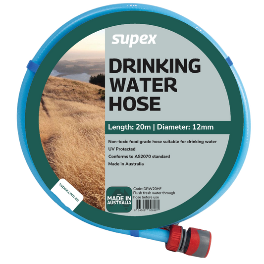 Drinking Water Hose Supex 20m with Fittings - Made in Australia