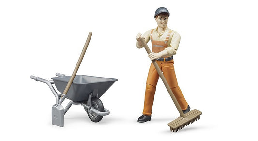 Bruder 62130 Municiple Worker Figure Set with Barrow & Tools