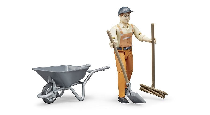 Bruder 62130 Municiple Worker Figure Set with Barrow & Tools