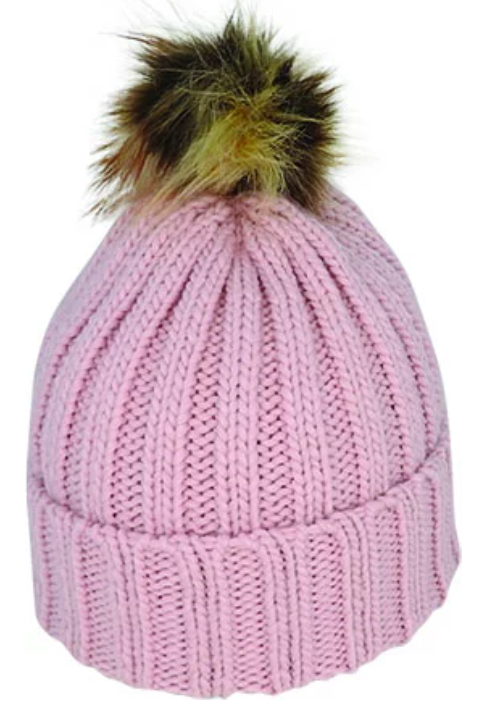 Beanie knit with fur pom